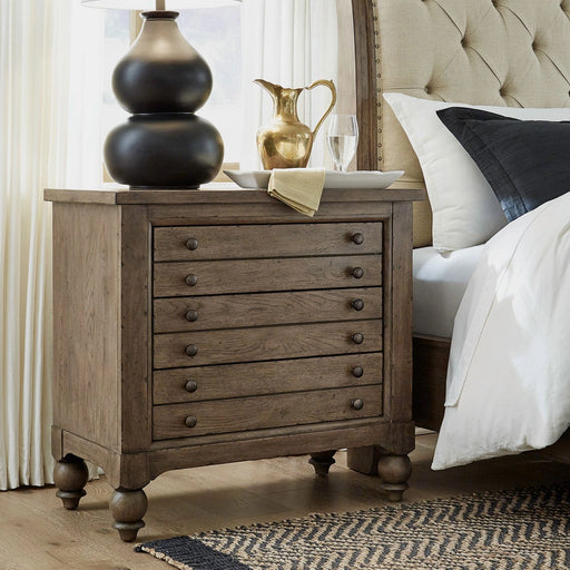 Americana Farmhouse 6 Drawer Bedside Chest in Dusty Taupe and Black image