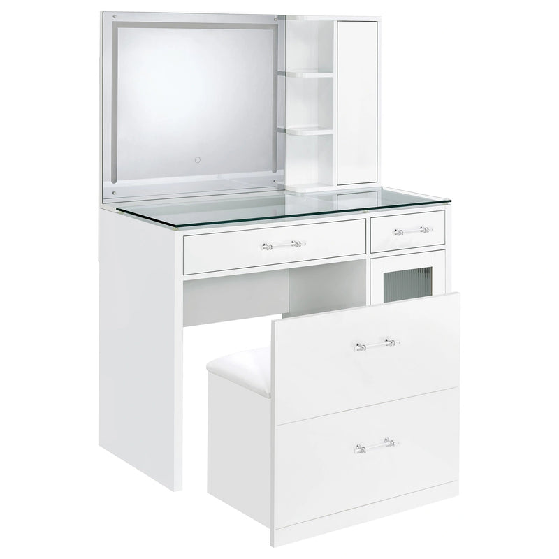 Flora Makeup Vanity Table with LED Mirror and Stool Set