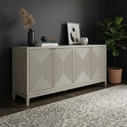 Kinsley 4 Door Accent Cabinet in Washed Taupe & Silver Champagne EST SHIP TIME APPX 4 WEEKS image