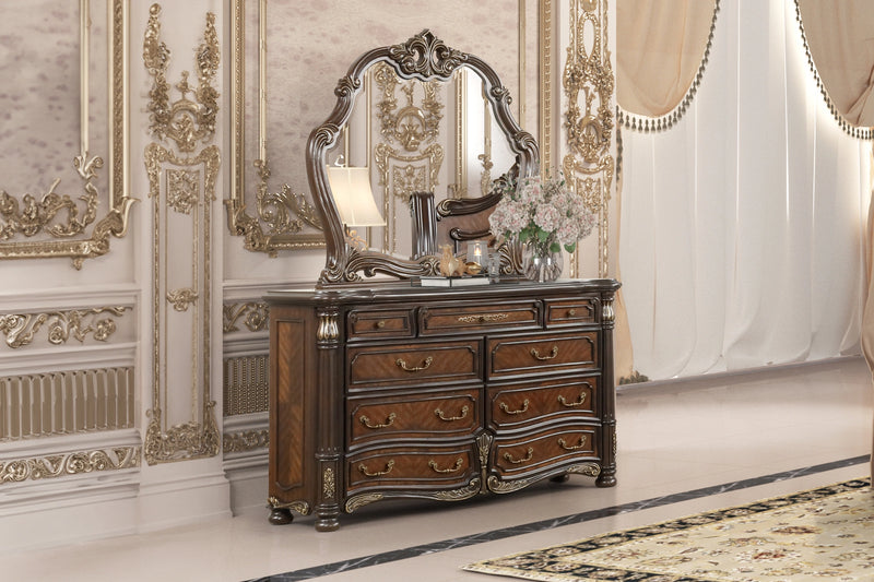 Bella Notte Dresser / Server Mirror- Mahogany Brown