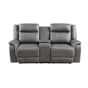 Enzo Console Loveseat W/ Dual Recliners--Gray