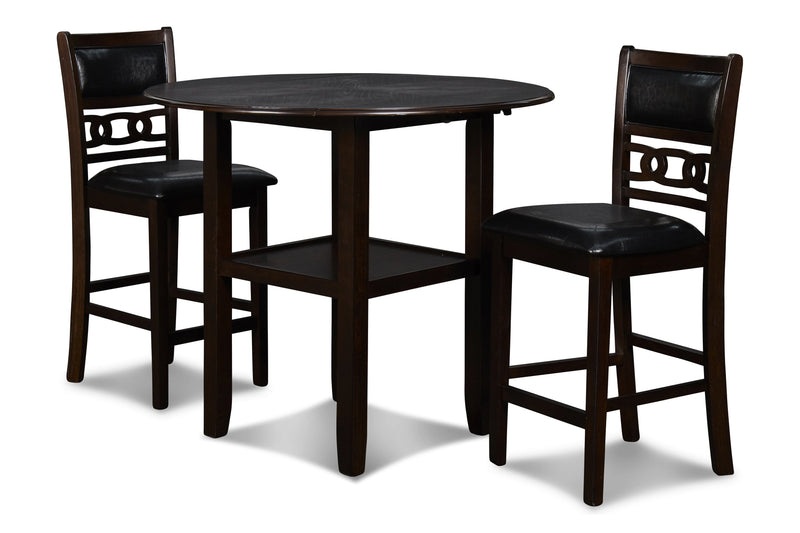 Gia 3 Pc 42" Counter Drop Leaf Table & 2 Chairs-Ebony