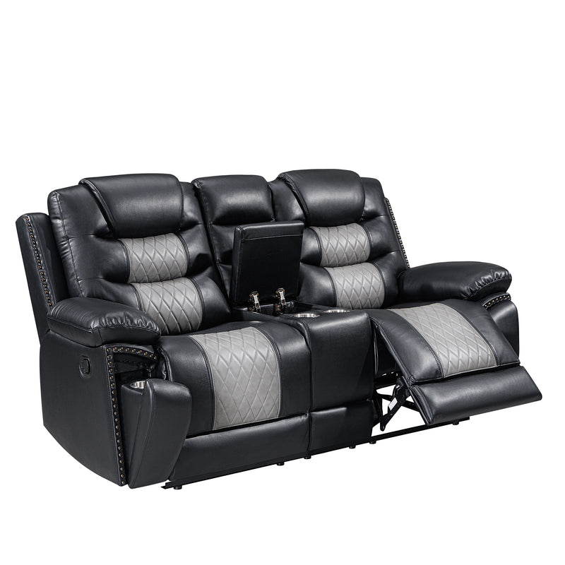 Nikko Console Loveseat W/ Dual Recliners-Black/Gray