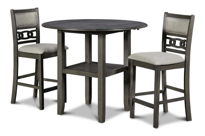 Gia 3 Pc 42" Counter Drop Leaf Table & 2 Chairs-Gray