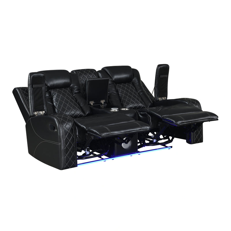 Orion Ii Console Loveseat W/ Dual Recliners-Black