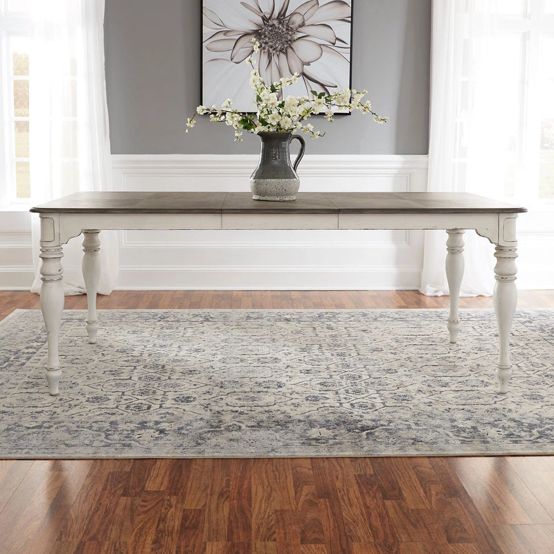 Magnolia Manor Leg Table in Antique White Base w/ Weathered Bark Tops image