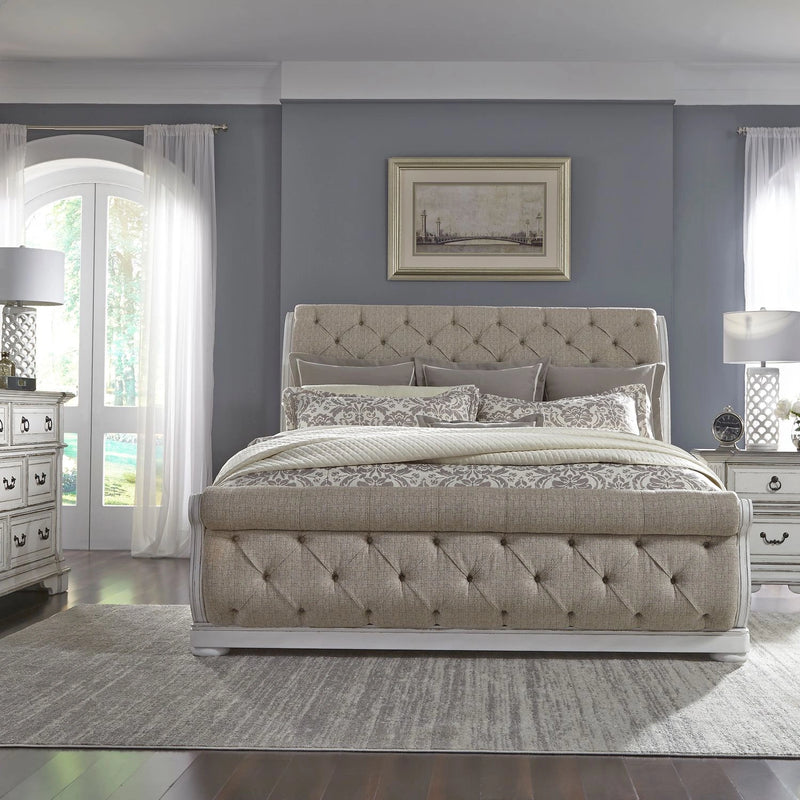 Abbey Park King Uph Sleigh Bed, Dresser & Mirror, Night Stand image