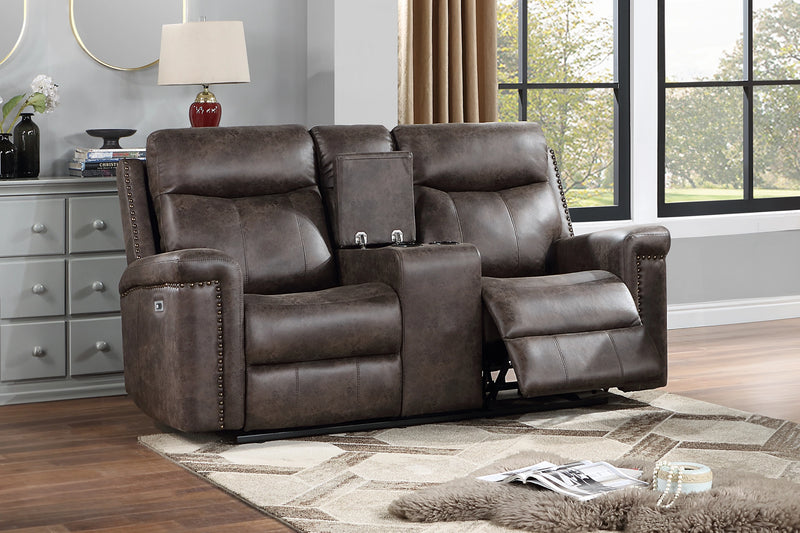 Quade Console Loveseat W/ Pwr Fr-Mocha