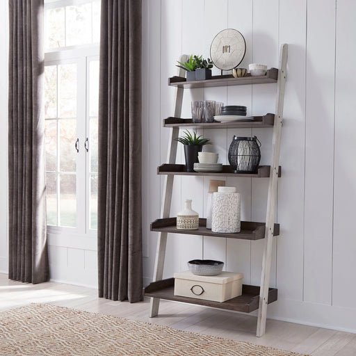 Farmhouse Leaning Bookcase in White/Oak image