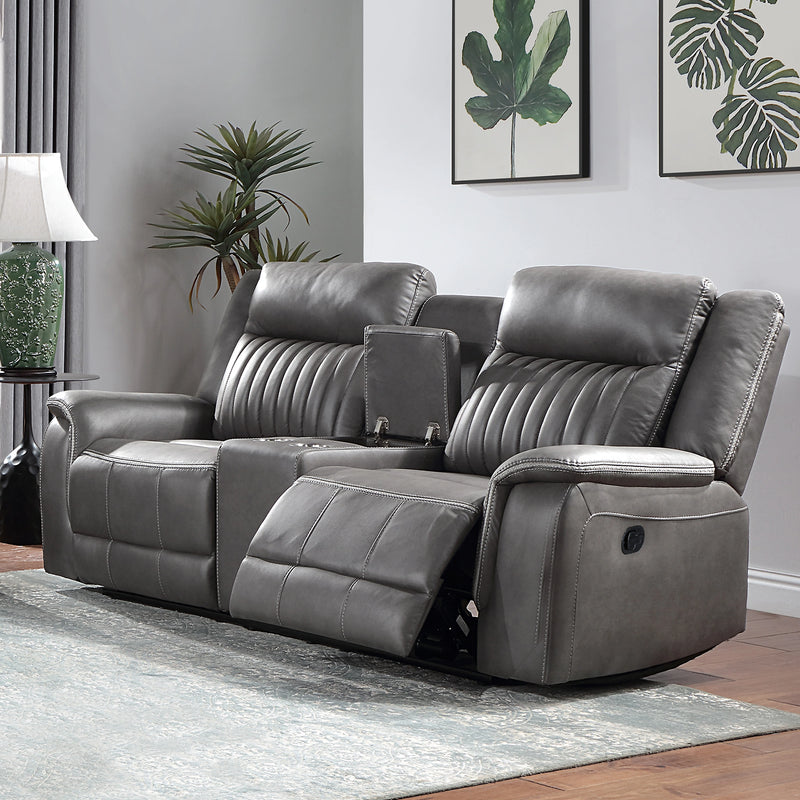 Enzo Console Loveseat W/ Dual Recliners--Gray